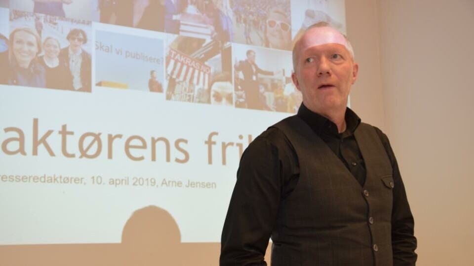 Arne Jensen, generalsekretær i NR, innleder om medieansvarsloven i forkant av dagens årsmøte i Fagpressen. Du kan følge med via direkte strømming. (Foto: BN).