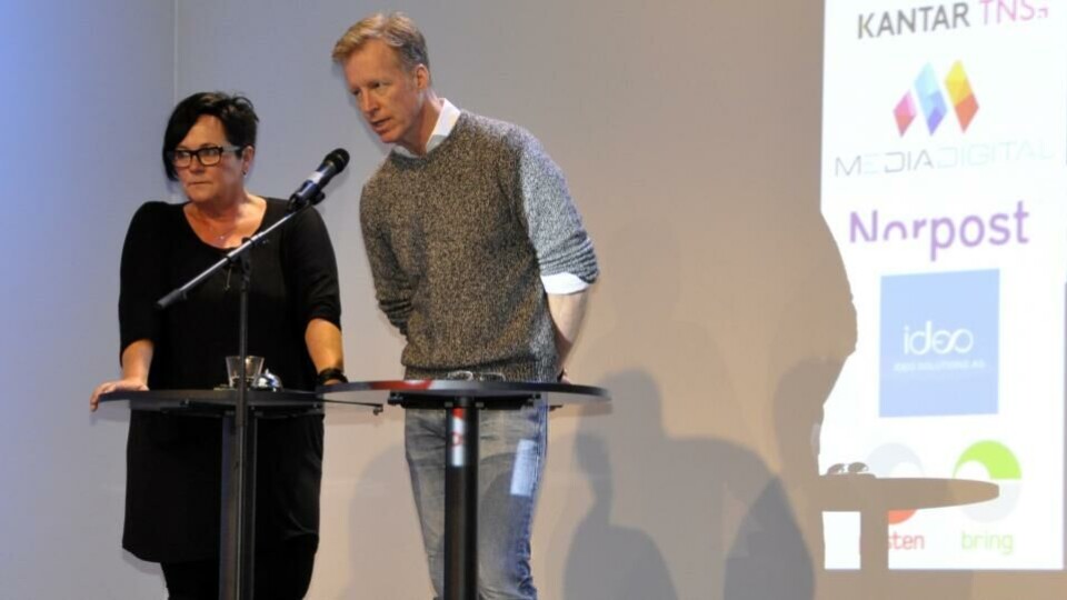 Redaktør og utgiver, Tove Lie og Curt Rice, utvekslet erfaringer, frustrasjoner og ambisjoner for Khrono på Fagpressedagen 2016. (Foto: Siv M. Bjelland).