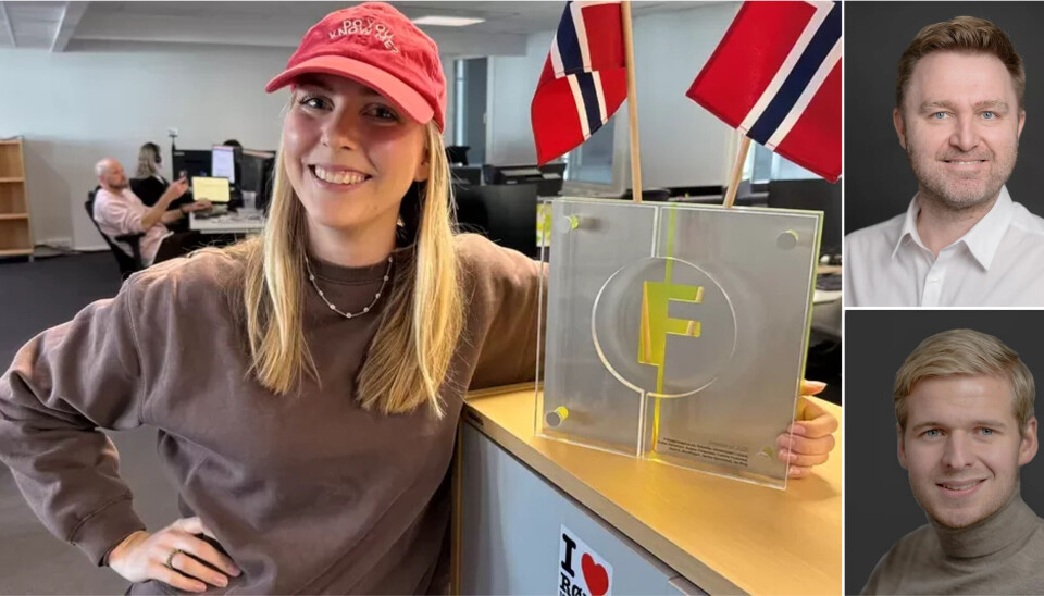 Rebekka Litland, journalist i LO Media og vinner av Fagpresseprisen Innertieren 2025. Nils Petter Strømmen og Jonas Østnes fra Kantar Media.